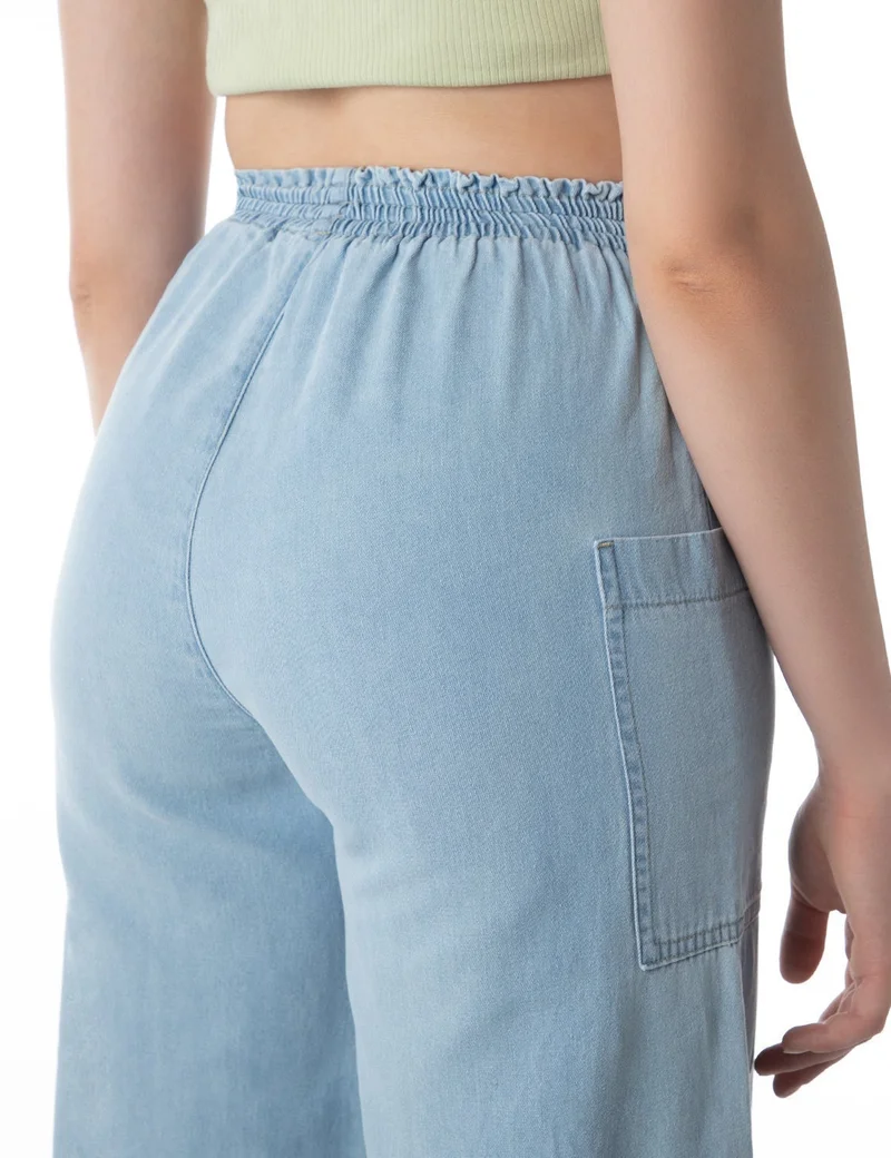 inkd Seaside Slate Women's Wide Leg Jeans - High-Rise | 100% Cotton| Enzyme Wash | Elasticated Waistband | Jeans for Women for Women | Best Price UAE